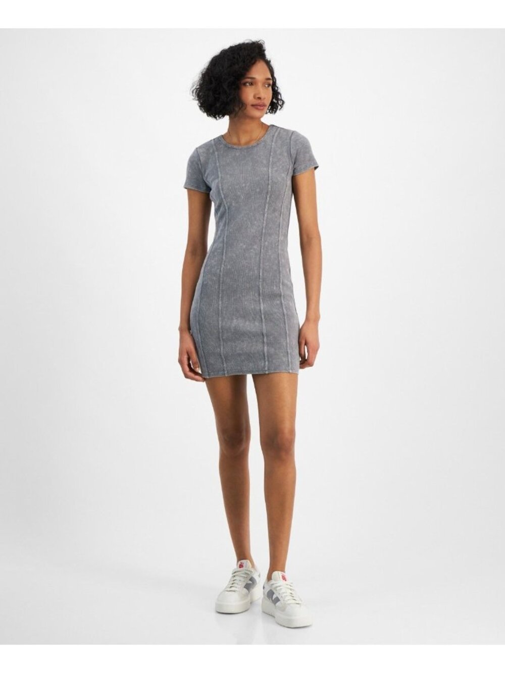 Madden Girl Womens Ribbed Knit Crewneck Pull on T Shirt Dress Gray Size XL NWT